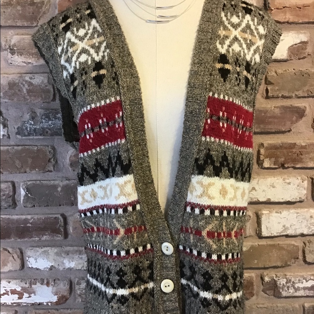 CARRIAGE COURT Women’s Vintage 3 Button Fair Isle Stripe Vneck Sweater Vest M - Picture 3 of 7